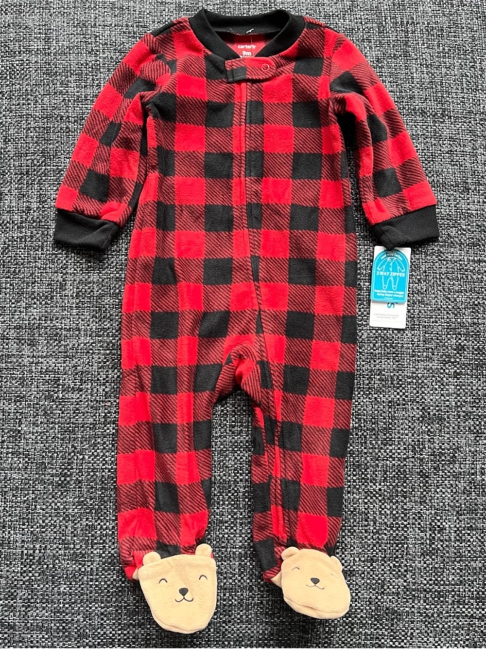 NWT Carter’s Buffalo Plaid Bear Footie Pajamas Size 9 Months